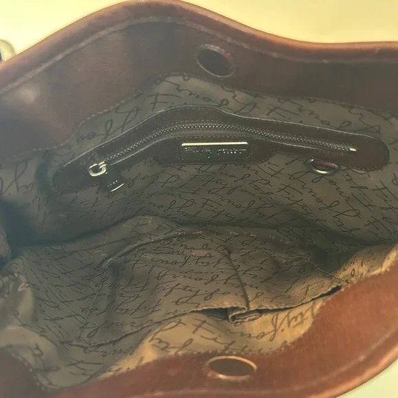 Vintage Fossil Fifty Four Brown Italian Leather & Tapestry Bag Artisan Boho - Picture 4 of 7